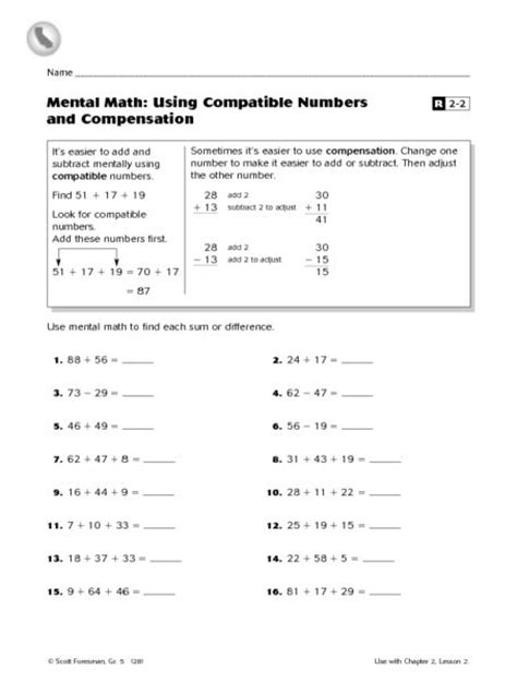 mental math using compatible numbers and compensation worksheet lesson planet mental math