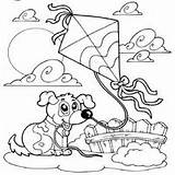 Kite Dog Coloring Pages Flying Surfnetkids Windy Dogs Drawings Choose Board sketch template