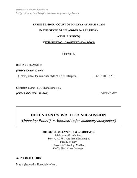 written submission def firm   defendants written submission