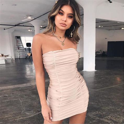 strapless off shoulder mini summer women dress backless fold sexy party
