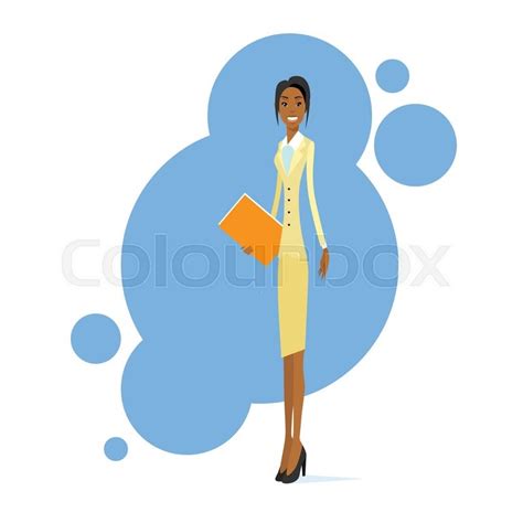 businesswoman african american race smile hold folder full