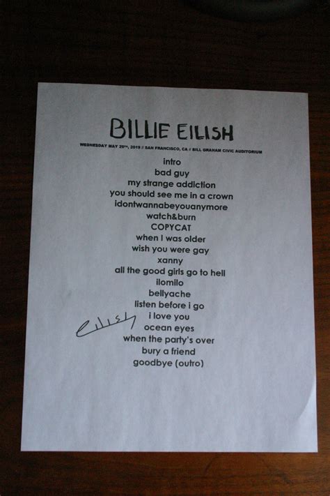billie eilish setlist  autograph reprint    etsy