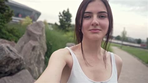 Girl Is Making Selfie In The Park Stock Footage Video