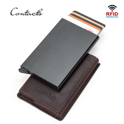 contacts crazy horse leather rfid credit cardholder carteira business
