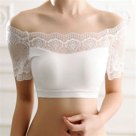 Summer Fashion Women Solid Color Bare Shoulder Strapless Sexy Lace