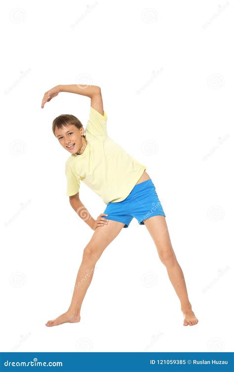 young boy  exercises stock image image  childhood