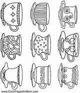 Coloring Pages Coffee Tea Adult Printable Embroidery Cups Patterns Adults Colour Cup Party Sheets Colouring Book Kids Color Teacups Hand sketch template