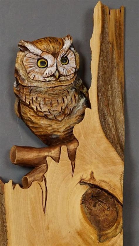 wooden realistically hand carved owl  treewall art gift  love  bird admirerunique