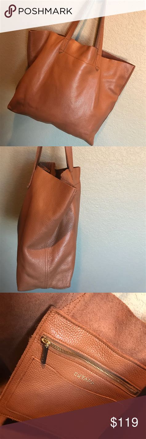 Cuyana Caramel Pebbled Leather Classic Tote Bag Pebbled Leather