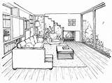 Room Coloring Living Pages Architecture Drawing Printable Drawings Buildings sketch template