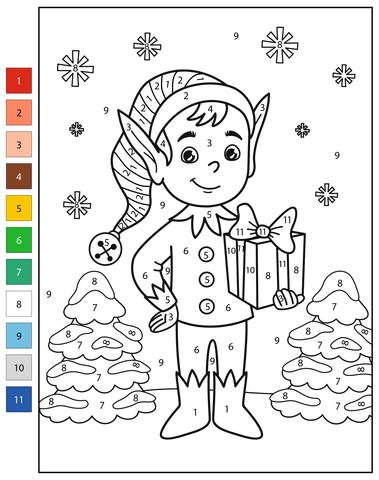 christmas elf color  number  printable coloring pages