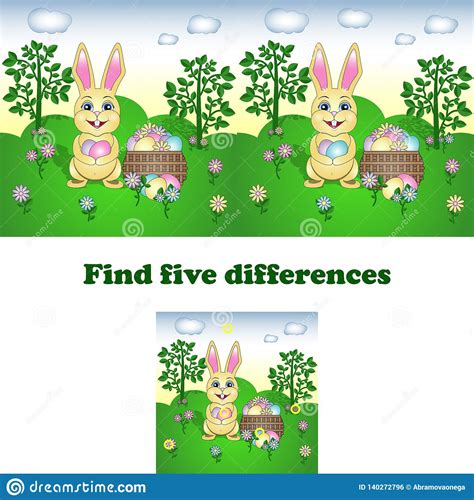 vector illustration  find   differences   easter bunny