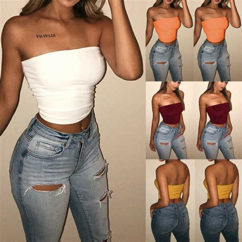 hirigin women sexy off shoulder casual solid wrapped chest bralet tank