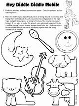 Diddle Nursery Rhymes Rhyme Fiddle Kindergarten Outlines Puppets Stick Cutouts Goats sketch template