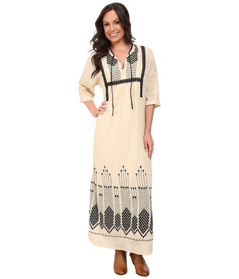 lucky brand embroidered maxi dress  natural lyst