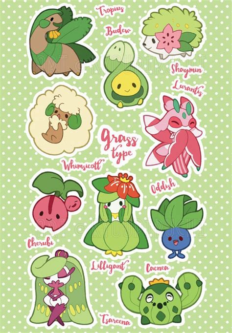 Grass Type Pokemon Sticker Sheet Pokemon Type Series