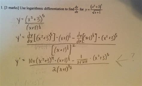 solved  logarithmic differentiation  find toscience