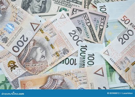 poolse zloty euro en dollar stock foto image  poetsmiddel bankbiljetten