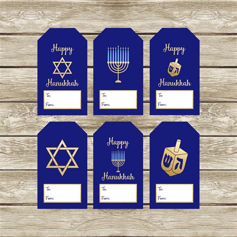 hanukkah gift tags printable gift tags navy  gold etsy