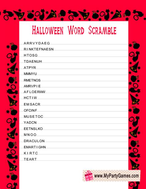 printable halloween word scramble game