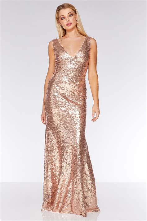 champagne sequin  neck sleeveless maxi dress quiz clothing perfect prom dress long sequin