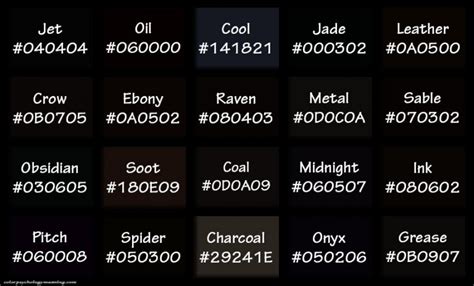 shades  black names  hex rgb color codes