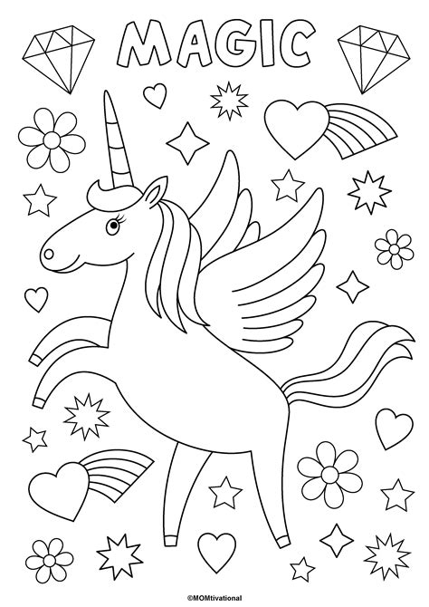 unicorn glitter coloring coloring pages