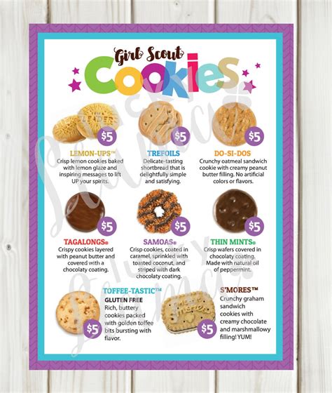 lbb girl scout cookie menu cookie prices     etsy