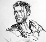 Ragnarok Endgame Hemsworth Draw Homme Mcu Visage Personnage Evankart Skizzen Choisir sketch template