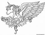 Coloring Unicorn Winged Flowers Ornate Pages Printable sketch template