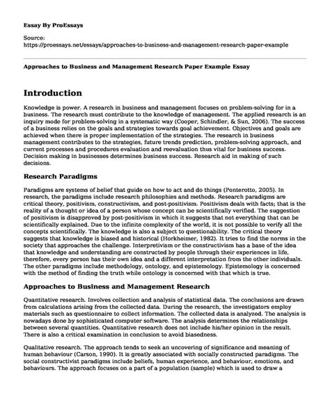 approaches  business  management research paper