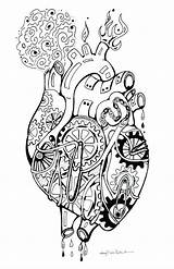Coloring Mechanical Heart Etsy Pages Steampunk Color Artwork Drawing Para Poster Print Colouring Tablero Seleccionar sketch template