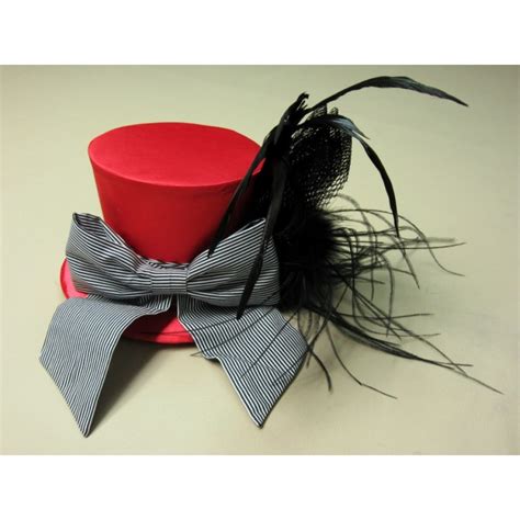 red mini top hat  black feathers mini burlesque hats