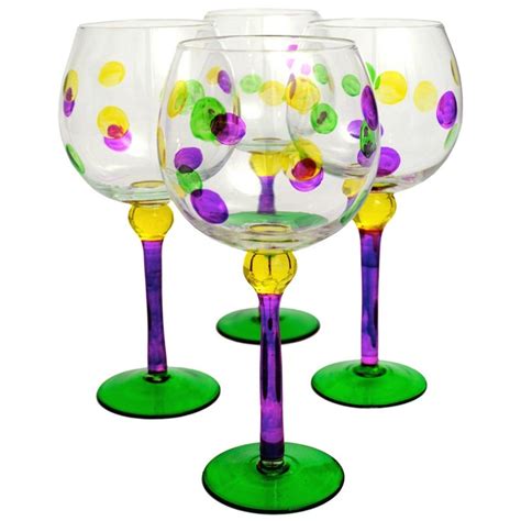 Mardi Gras Dot Wine Glass Set Of 4 [] Wine Glass Set Glass