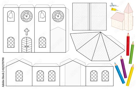church paper craft sheet unpainted cut  template  children