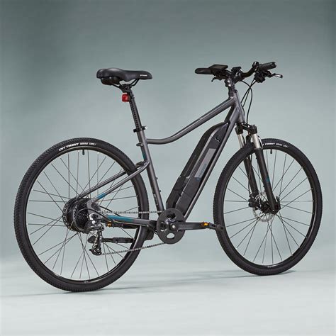 electric hybrid bike riverside   greygreen decathlon