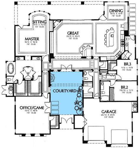 plan md central courtyard house plans  courtyard  house