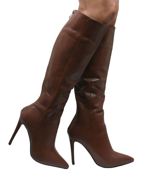 ladies stiletto heel womens knee high pointed long boots faux leather zip size ebay