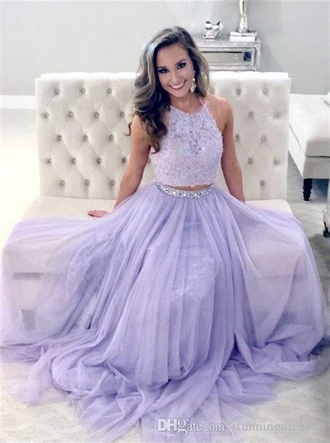 romantic lavender 2021 two piece prom party dresses halter