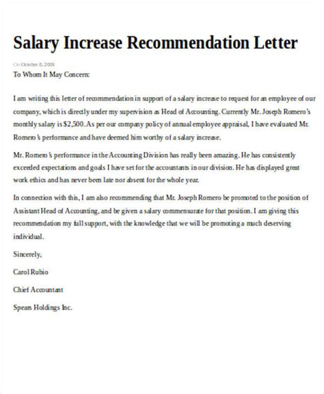 salary increase proposal sample letter    letter template