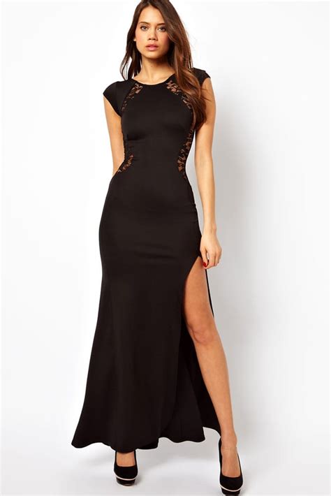 Cute Black Sleeveless Lace Long Evening Dresses Online