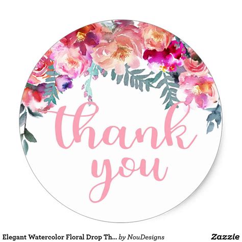 elegant watercolor floral drop   classic  sticker zazzle