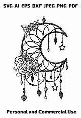 Catcher Moon Dream Svg Dreamcatcher Boho Crescent Floral источник Etsy sketch template