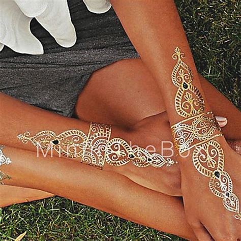 1pc gold and silver necklace bracelet tattoos temporary tattoos sticker