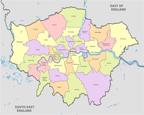 karte und plan die  bezirke boroughs und stadtteile von london