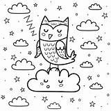 Coloring Illustration Night Kids Premium Sleeping Dreams Moon Cloud Fantasy Sweet Vector Print Background Cute Book Good sketch template