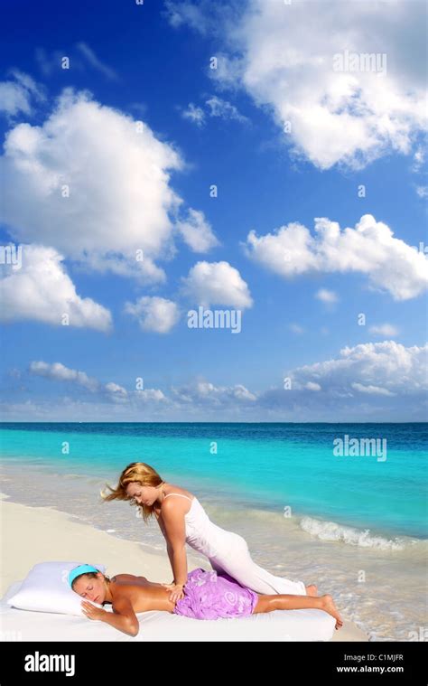 caribbean beach massage shiatsu waist pressure woman outdoor paradise