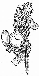 Clock Key Steam Tatouage sketch template
