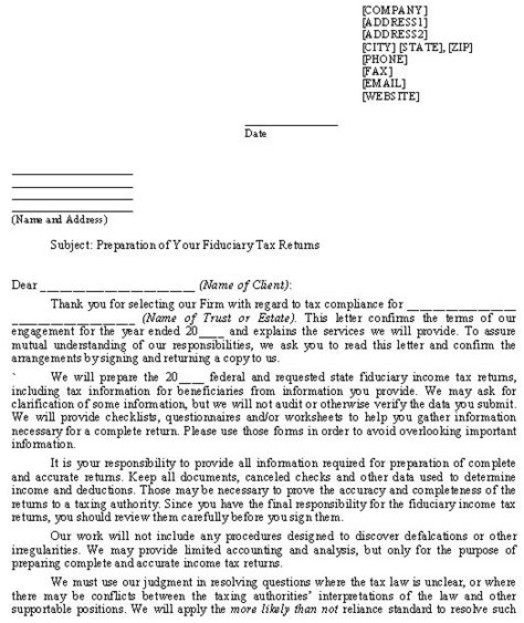 fiduciary estate  trust tax return engagement letter intended