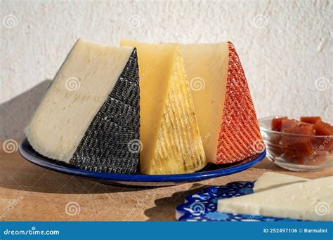 Spanish Hard Manchego Cow Sheep And Goat Cheeses Served Outdoor With